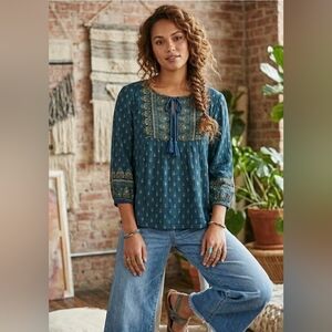 Garnet Hill Women's Boho Border Blouse EUC